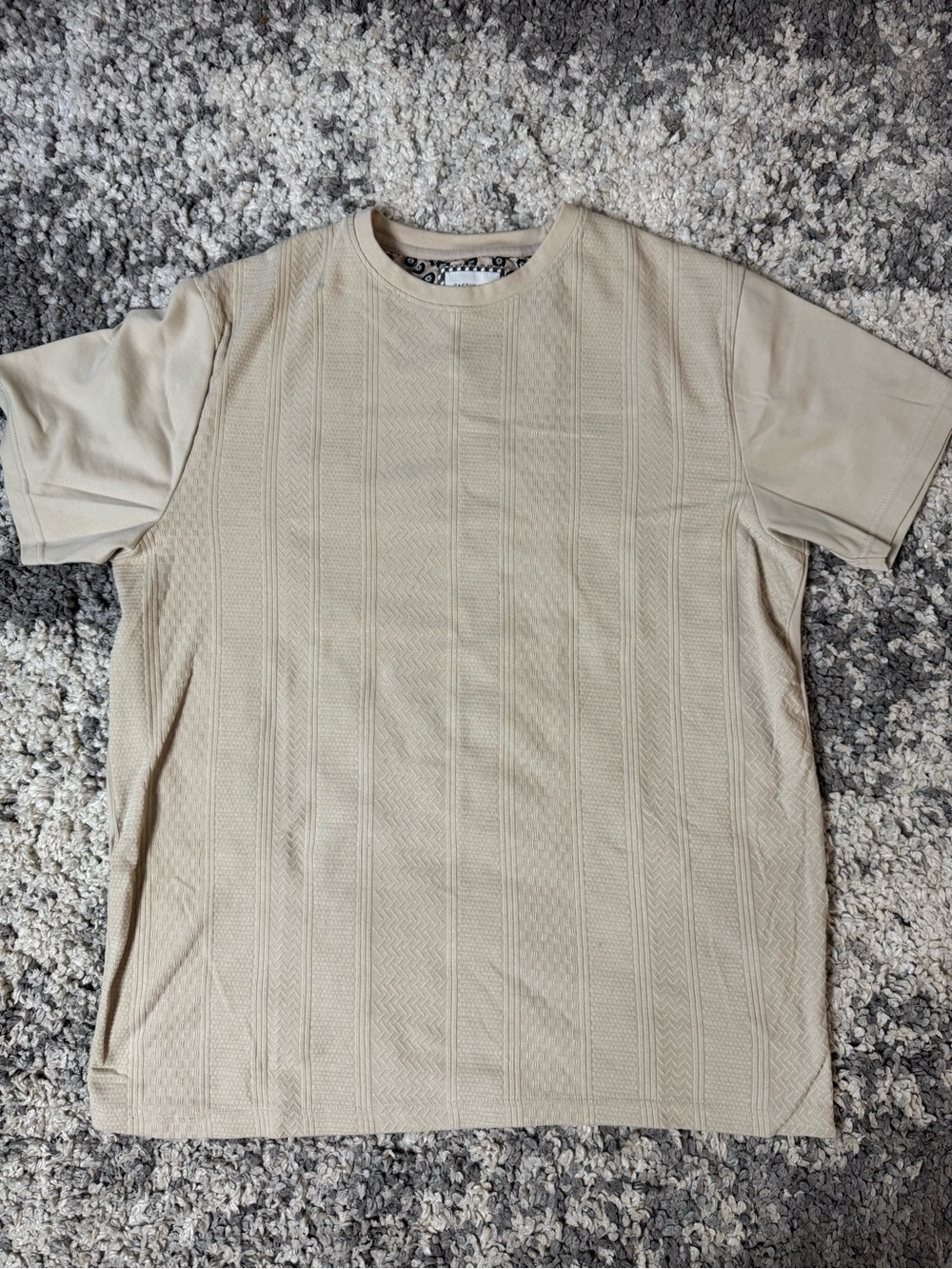 Cactus Man Ricky Singh, Men's Beige Textured Short-Sleeve Shirt, XL